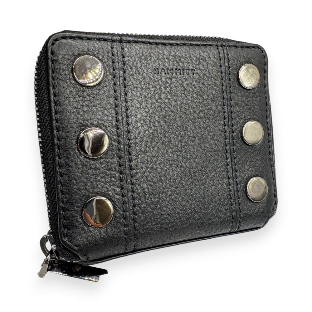 Hammitt 5 North Black Gunmetal Pebbled Leather Compact Wallet EUC+ Box Dust Bag